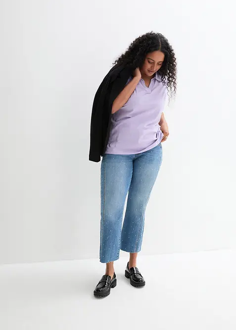 Maglia con colletto polo aperto, bonprix