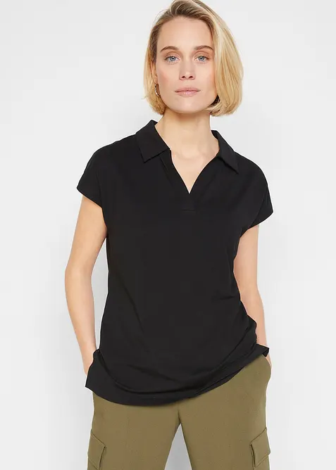 Maglia con colletto polo aperto, bonprix