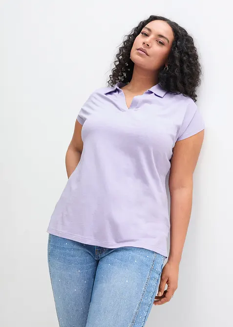 Maglia con colletto polo aperto, bonprix