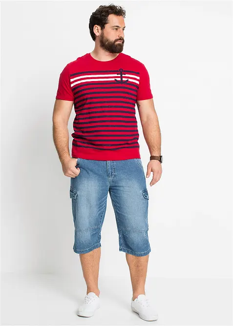 Bermuda cargo lunghi in denim elasticizzato leggero, relaxed fit, bonprix