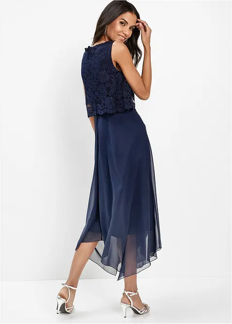 Abito midi in chiffon con pizzo, bonprix