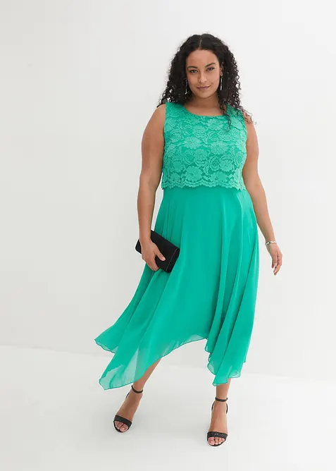 Abito midi in chiffon con pizzo, bonprix