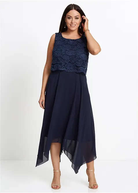 Abito midi in chiffon con pizzo, bonprix