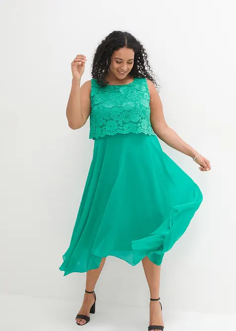 Abito midi in chiffon con pizzo, bonprix