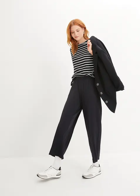 Pantaloni in jersey cropped, vita alta (pacco da 2), bonprix
