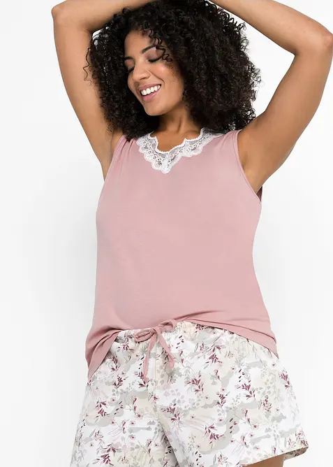 Pigiama estivo con pizzo raffinato, bonprix