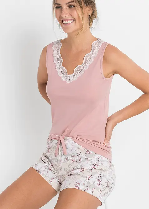 Pigiama estivo con pizzo raffinato, bonprix
