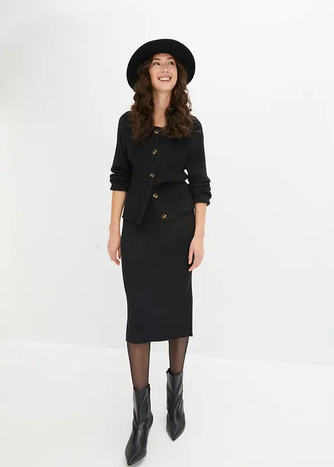 Gonna di maglia a coste in misto viscosa, bonprix