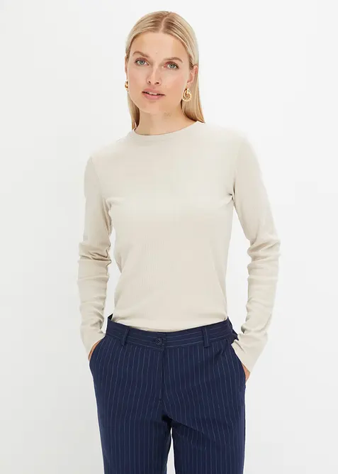 Maglia a maniche lunghe in puro cotone a coste, bonprix