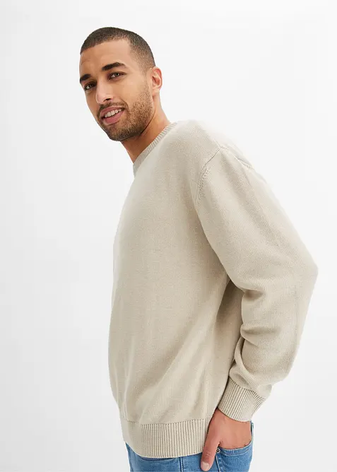 Maglione a girocollo in misto cotone morbido, loose fit, bonprix