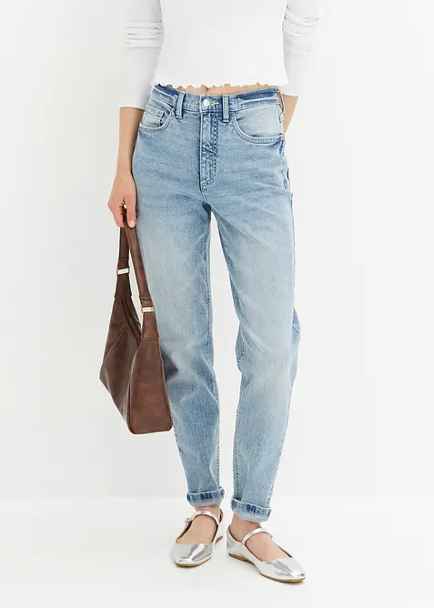 Mom jeans elasticizzati, vita alta, bonprix
