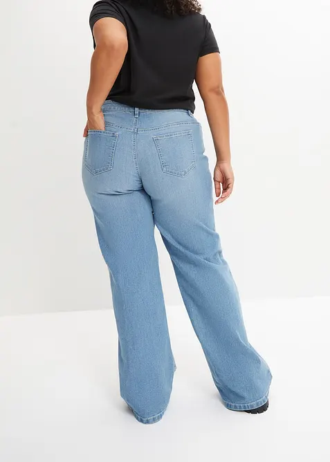 Jeans wide leg elasticizzati, vita media, bonprix