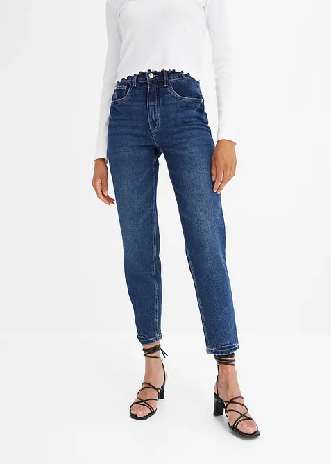 Mom jeans cropped low stretch, vita alta, bonprix