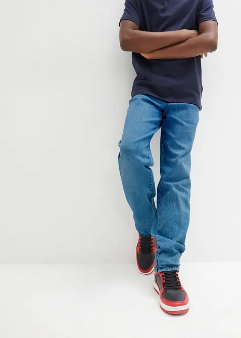 Jeans elasticizzati loose fit con vita regolabile, tapered, bonprix