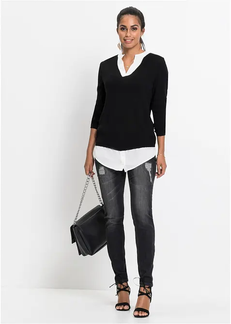 Maglione in filato fine con inserti effetto camicia, bonprix