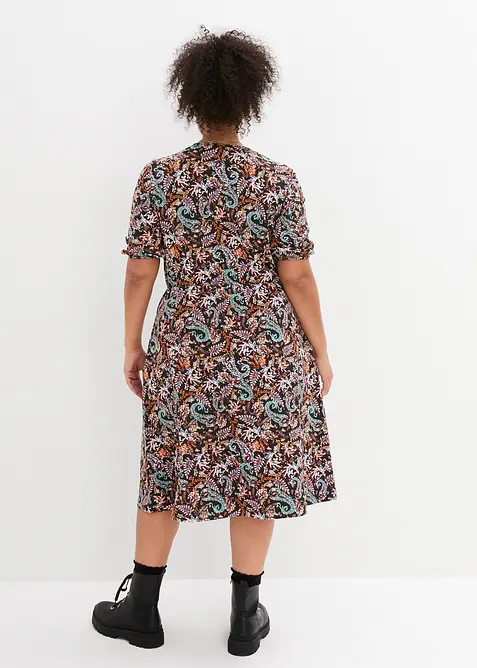 Abito midi con effetto a portafoglio e mezze maniche, bonprix