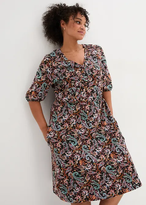 Abito midi con effetto a portafoglio e mezze maniche, bonprix