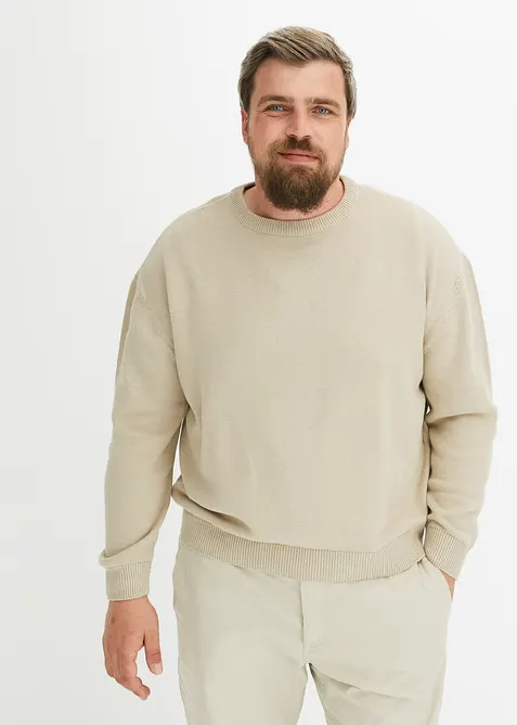 Maglione a girocollo in misto cotone morbido, loose fit, bonprix