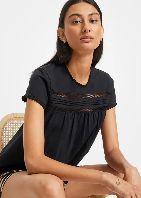 Maglia in cotone con pizzo, bonprix