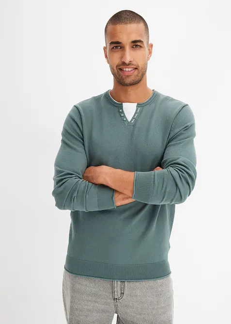 Maglione morbido in filato fine misto cotone con effetto 2-in-1, bonprix