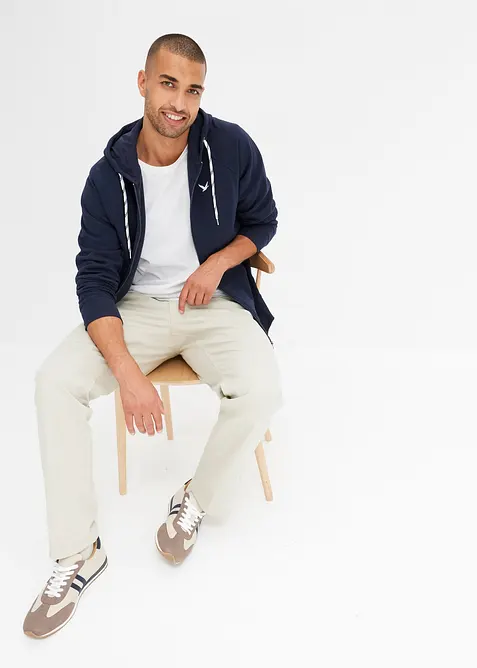 Felpa con zip, cappuccio e dettagli a contrasto, bonprix