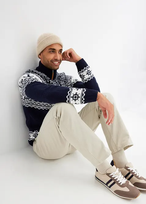 Maglione norvegese con collo e zip, bonprix