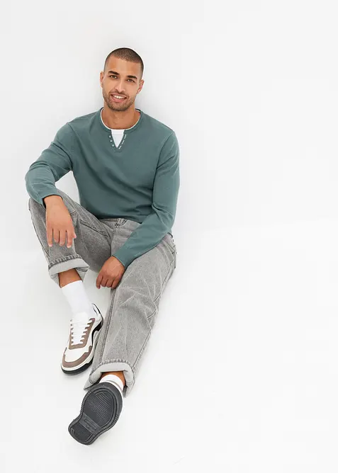 Maglione morbido in filato fine misto cotone con effetto 2-in-1, bonprix