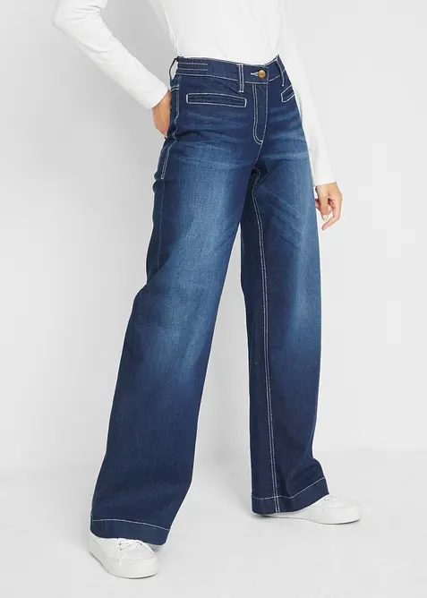 Jeans wide leg con bordo vita confortevole, vita media, bonprix