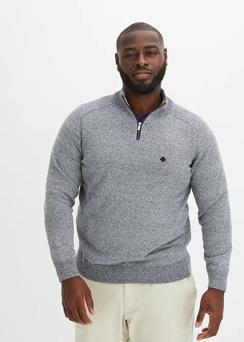 Maglione con collo alto, zip e cotone riciclato, bonprix