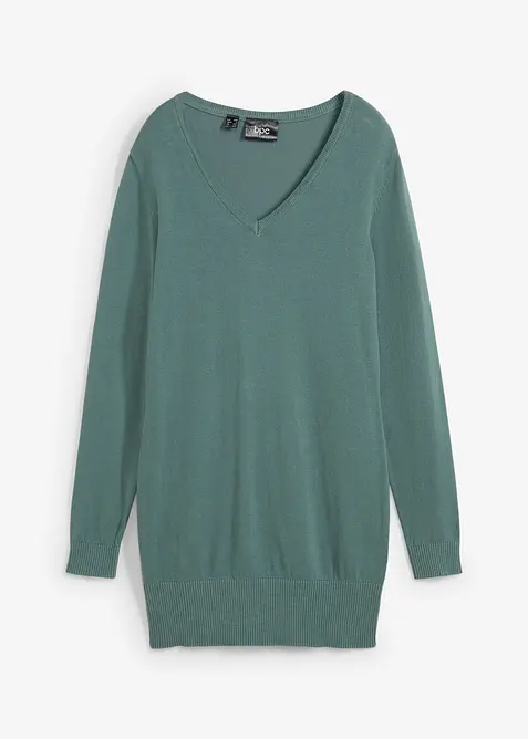 Maglione lungo basic in filato fine con scollo a V, bonprix