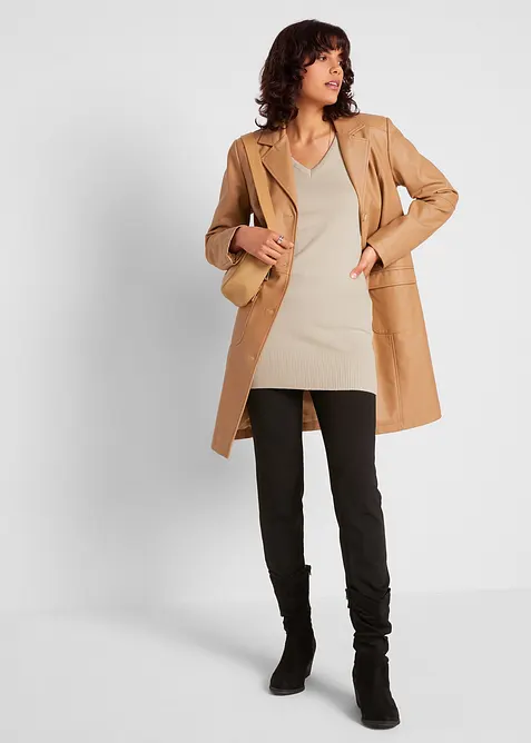 Maglione lungo basic in filato fine con scollo a V, bonprix