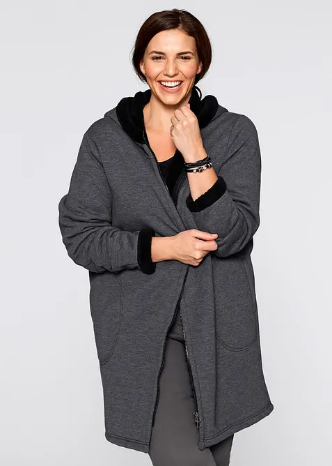 Felpa con zip e  cappuccio in pile teddy, bonprix