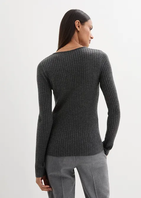 Maglione a costine in lana merino, bonprix