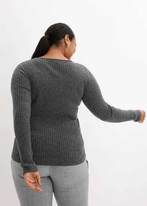 Maglione a costine in lana merino, bonprix