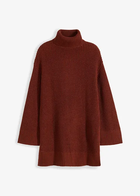 Maglione oversize a collo alto in misto cotone, bonprix