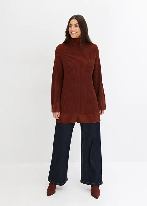 Maglione oversize a collo alto in misto cotone, bonprix