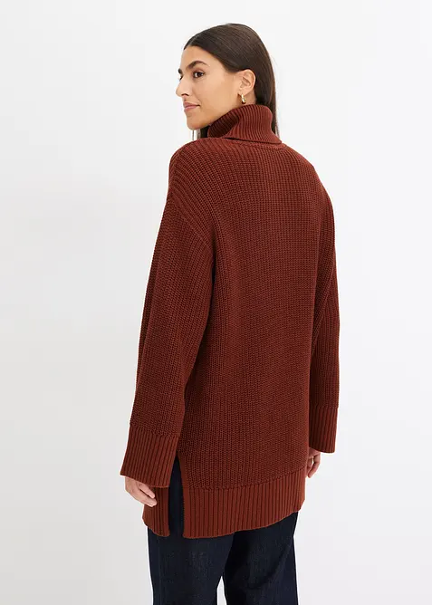 Maglione oversize a collo alto in misto cotone, bonprix
