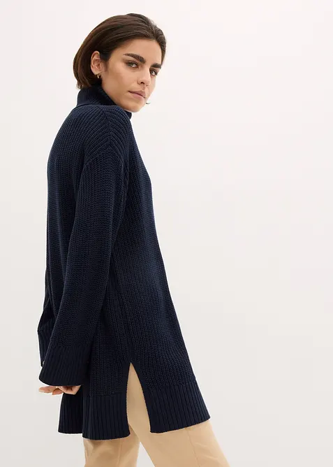 Maglione oversize a collo alto in misto cotone, bonprix