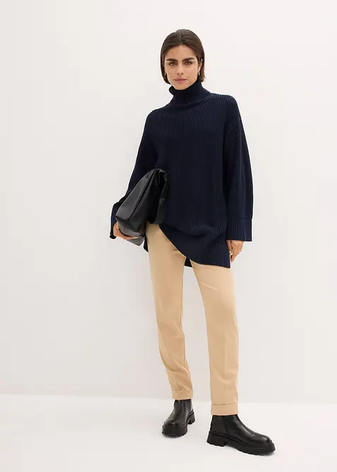 Maglione oversize a collo alto in misto cotone, bonprix