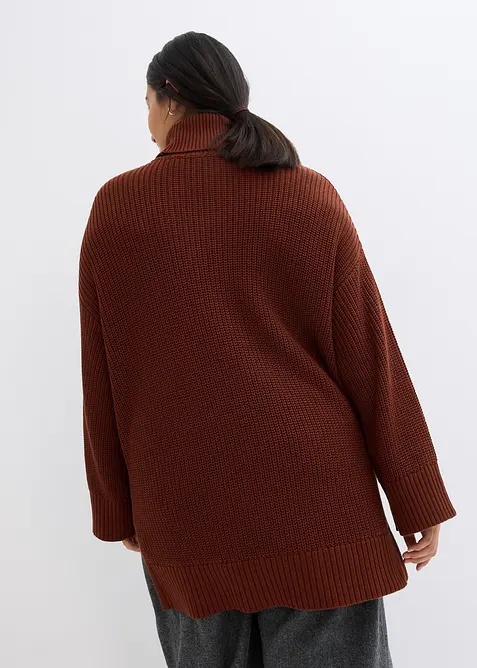 Maglione oversize a collo alto in misto cotone, bonprix