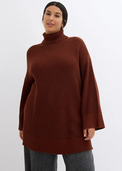 Maglione oversize a collo alto in misto cotone, bonprix