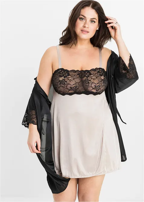 Kimono in satin con pizzo, bonprix