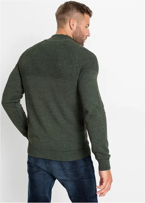 Maglione con collo alto e zip in morbido misto cotone, bonprix