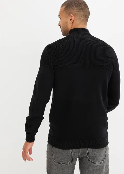 Maglione con collo alto e zip in morbido misto cotone, bonprix