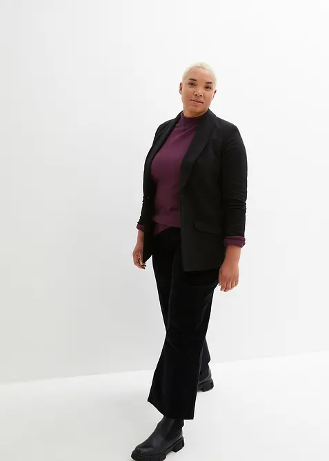 Maglione basic in filato fine con collo dritto e cotone riciclato, bonprix