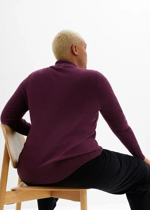 Maglione basic in filato fine con collo dritto e cotone riciclato, bonprix