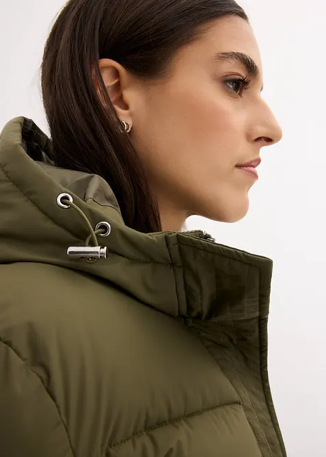 Giubbotto lungo trapuntato con cappuccio, bonprix