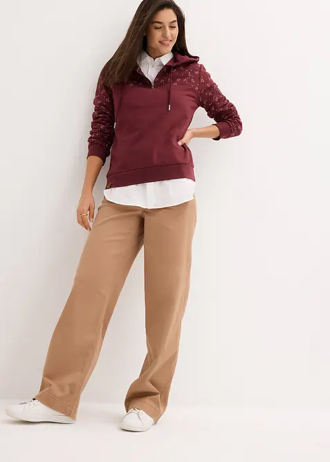 Felpa con cappuccio e cerniera in puro cotone, bonprix