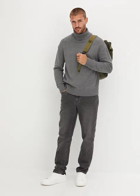 Maglione a collo alto con cotone, loose fit, bonprix