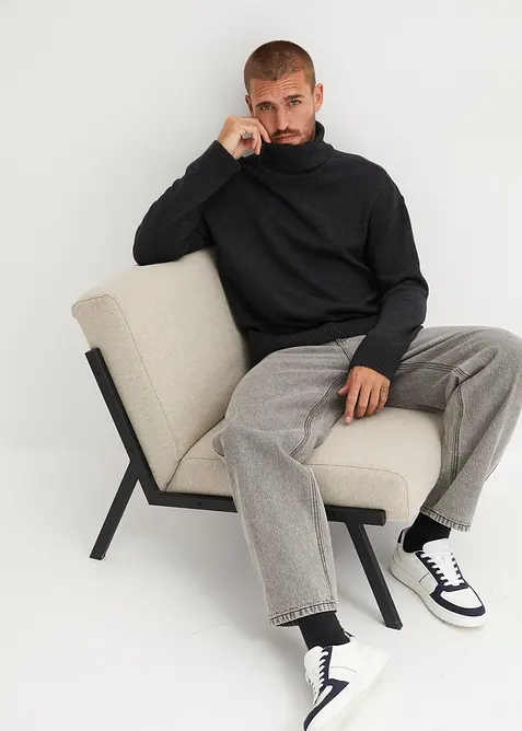 Maglione a collo alto con cotone riciclato, loose fit, bonprix